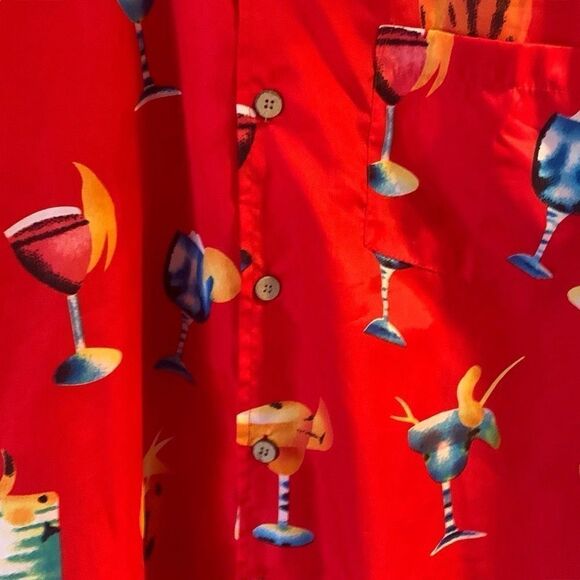 Pre Owned Men’s Basix Short Sleeve Button Up Shirt XXL Festive Comfort Party - Picture 6 of 11